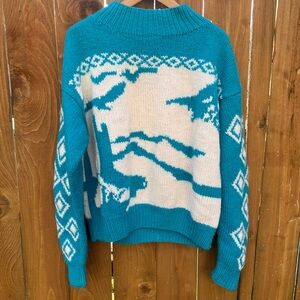 Vintage 100% Wool Teal And Cream Sweater Large